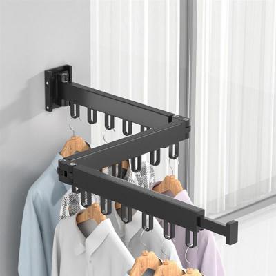 China Modern Retractable Wall Mount Cloth Hanger Folding Drying Rack Wall Mounted Cloth Hanger Indoor And Outdoor Space Saving Aluminum Home Laundry Clothesline for sale