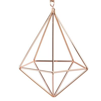 China Modern Wrought Iron Five-sided Geometric Flower Stand Plant Wall Decoration Flower Pot Three-Dimensional Dry Flower Pendant for sale