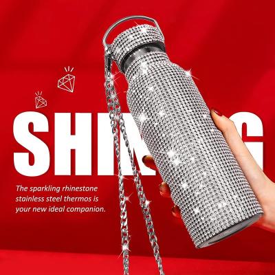 China Sports Luxury Glitter Water Bottle Insulated Bling Rhinestone Stainless Steel Thermal Bottle for sale