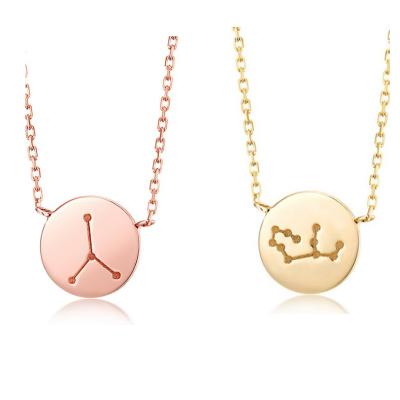 China Fashion Longshine Women's Pure 14K Gold Necklace 12 Zodiac Pendants Necklace Geometric Jewelry for sale