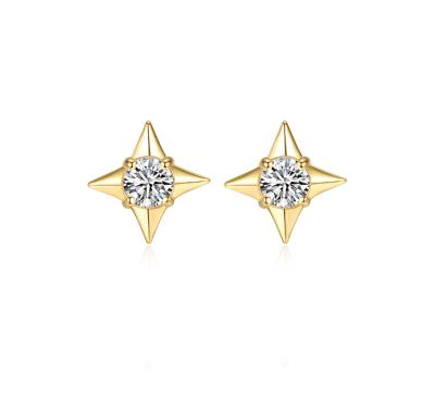 China 14K Solid Gold Jewelry Simple Design Classic Star Stud Earring With Zircon For Young Girls for sale