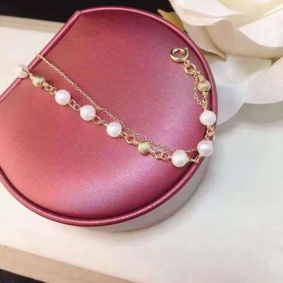 China Hot Selling Vintage Fashion 14k Gold Filled Double Bead Bracelet Ball Design Perfect Grinding Natural Shiny Pearl for sale