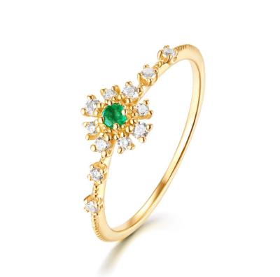 China Wholesale Cheap Fancy TRENDY Iced Out Real Gemstone Emerald Ring For Women In 14K Gold Jewelry for sale