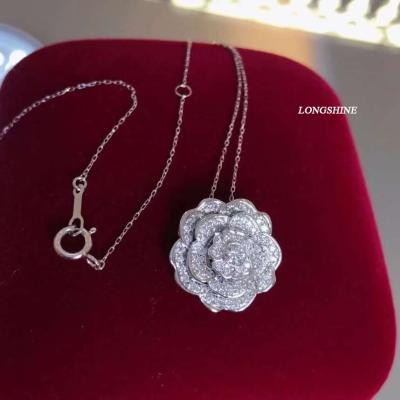 China 18K Solid White Gold Customized Luxury Romantic Real Diamond Rose Pendant Diamond Necklace Jewelry for sale