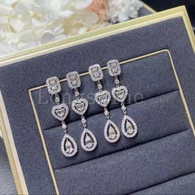 China Longshine Trendy Fashion Heart And Water Drop Shape Shiny Diamond Earring Drop Earring for sale