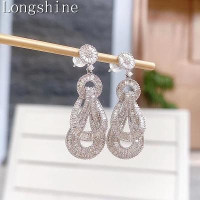 China Longshine Fashionable Women Earring Luxury Shiny Diamonds 18k Gold Sliver Stud Earring Beautiful For Women for sale