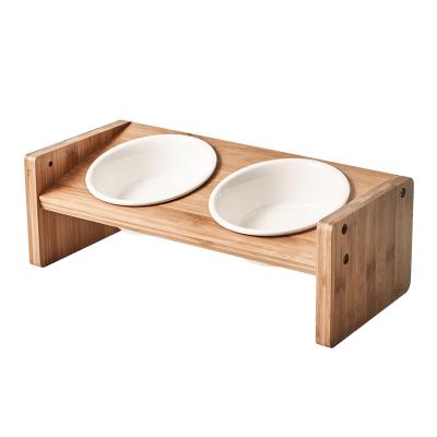 China Sustainable Pet Bowl With Double White Ceramic Pet Bowls Holder Feeder For Dogs And Cats for sale