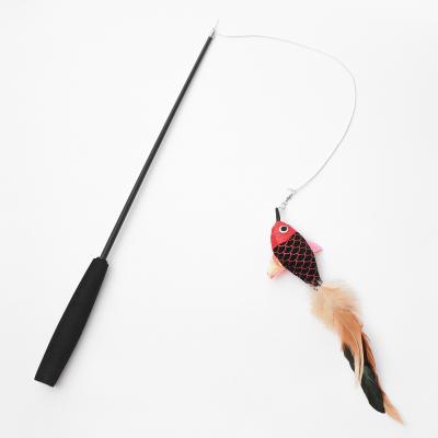 China New Viable Handmade Cat Tickling Stick Fish Feather Three-section Shrink Stick Tickling Stick Pet Toy for sale