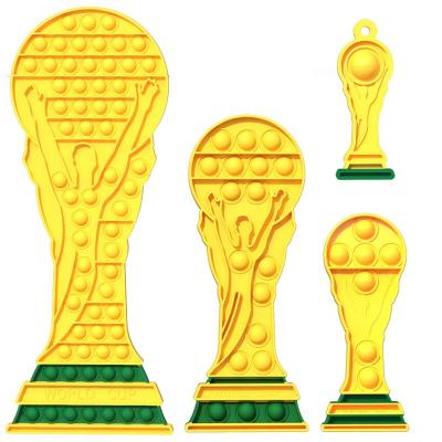 China 2022 World Cup Trophy Cardboard Mini Pop Fidget Toys With Key Chain Gifts Pop Itting Sensory Toys Push Up Noise Shaker Toys for sale