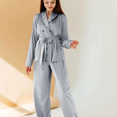 China Wholesale high quality QUICK DRY solid color silk stain pajamas for women full sleeve homewear ladies pajamas for sale