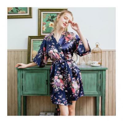 China Shinny Printing QUICK DRY Sleepwear Warm Silk Kimono Bathrobe For Women for sale