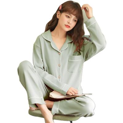 China Women's QUICK DRY pure cotton pajamas Autumn Winter long spring sleeve with pants sleepwear solid color homewear for sale