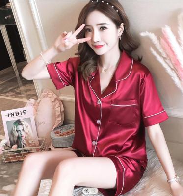 China 2021 QUICK DRY Hot Summer Short Sleeve Plus Size Pajamas Women Loungewear Sleepwear Silk Set for sale