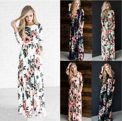 China 2020 summer new breathable fashionable American European style long-sleeved skirt printed the big swing dress for sale