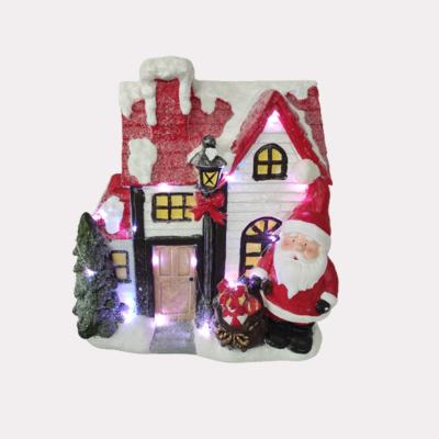 China Resin World Christmas by Santa Clause Town Scene Village Houses with 15 LED Light Battery Operate Christmas Ornament for sale