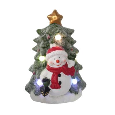 China Resin Snowman Green World Tree with LED Lights and Music on Christmas Tree for Holiday Decoration for sale