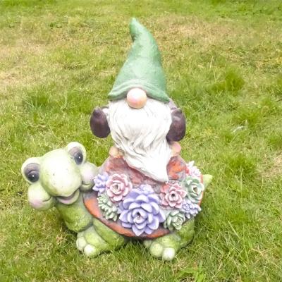 China World Original MgO Plant Resin Figurines Gnome Sitting Above Solar Turtle Succulents LED Lights Ornaments Garden Decor for sale