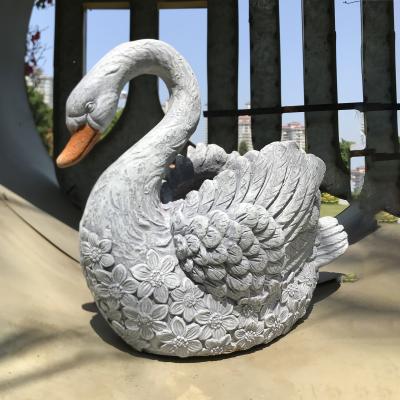 China Resin Global Gray Swan Planter Fleshy Flower Pot with Drain Holes Indoor and Outdoor Resin Flower Pots for sale