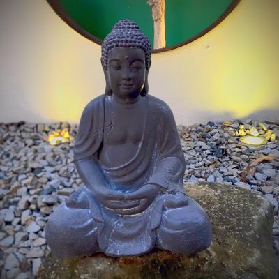 China Worldwide Resin Buddha Sculpture Gray Sitting Buddha Home Decorative Statue for sale