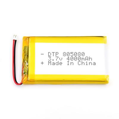 China Home consumer electronics hot sale 3.7v lithium polymer battery 4000mah DTP 805080 lithium polymer lipo for camera for sale