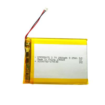 China Consumer Electronics DTP 555075 2500mah 3.7V Ultra Thin Rechargeable 7.4wh 2500mah Lithium Polymer Cell Battery for sale