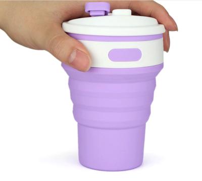 China Large Capacity Sustainable Silicone Coffee Mug Mugs Folding Beverage Mug With Rotating Lids for sale