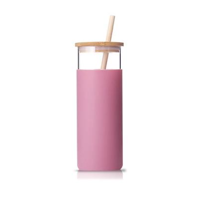 China 500ml Sustainable Glass Tumbler With Straw And Silicone Sleeve Bottle for sale