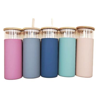 China Sublimation Sustainable Tumbler Best Seller Glass Water Bottle With Straw Silicone Bamboo Sleeve Lid for sale