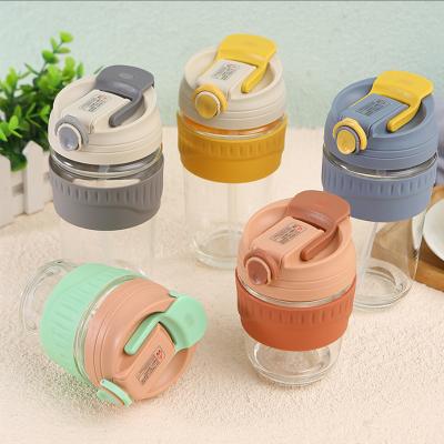 China 500ML Sustainable Reusable Cute Travel Drinking Glass Coffee Cup Mug With Silicone Lid And Sleeve for sale