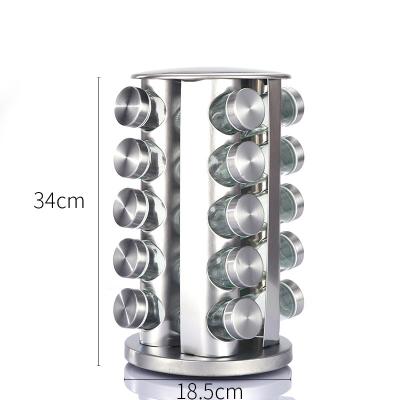 China 360 Turntables Spice Jar Organizer Stainless Carousel Kitchen Viable Rotating Steel Rotating Spice Rack Set With Glass Bottle for sale