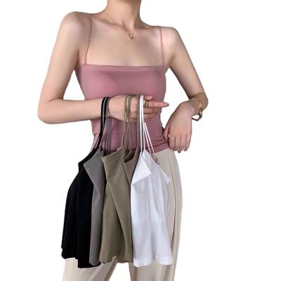 China 2022 Slim Korean Viable Knit Tank Tops Seamless Women's Candy Color Suspender Vest Sleeveless Camis With Chest Pad for sale