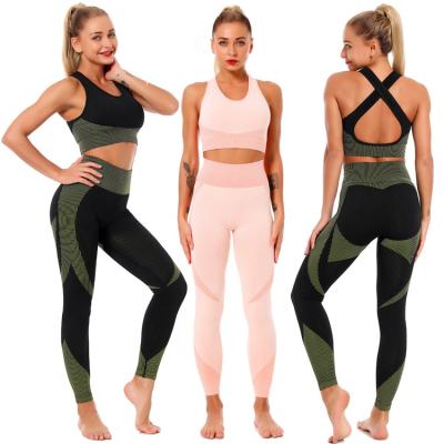 China Women's Breathable Sporty High Waisted Workout Seamless Wear Dropshipping Yoga Sports Bra Set for sale