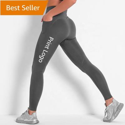 China Breathable High Waist Control Workout Tummy Control Yoga Pants Women Running Yoga Pants Gaiters With Pockets for sale