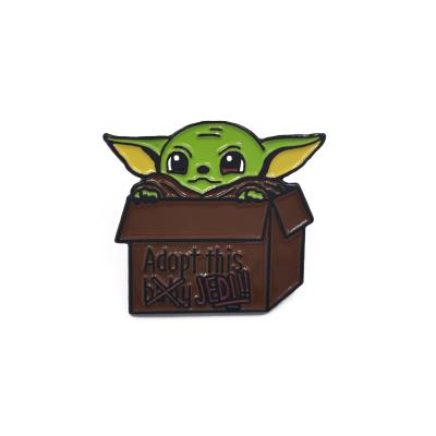 China Europe Movie Character Awesome Cartoon Baby Yoda Enamel Lapel Pin Cute Backpack Reel Metal Badge for sale