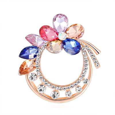 China ALLOY Crystal Flower Lady Suit Accessory Korean Silk Scarf Ring Clip Buckle Holder Brooch for sale