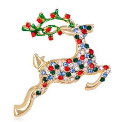 China ALLY Sika Deer Christmas Badge Pin Enamel Rhinestone Crystal Xmas Gifts Promotional Brooch for sale