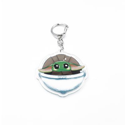 China Cheap Custom Print Plastic Yoda Keychains Acrylic Key Ring Blank Supply Cute Fancy Manufacturer for sale