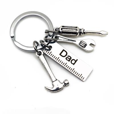 China Key Ring Repair Tool Key Fob Key Charm Hammer Key Ruler Father Zinc Alloy Car Motorcycle Gift Key Chain for sale