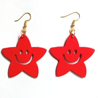 China Cute Mixed Color Ear Hangers Wooden Ear Studs 1 Pair Star Light Natural Wooden Earrings for sale