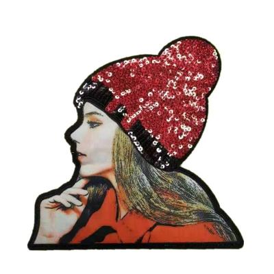 China large women's dresses 3D printed sequins girl labels heat transfer fabric embroidery accessories patches for sale