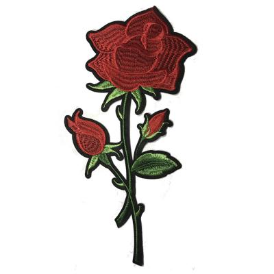 China 3D Red Floral Rose Flower Patch Badge Embroidered Applique Iron On Decorative Patches for sale