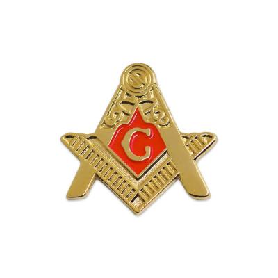 China Europe Masonic Square & Compass Soft Enamel Gold Metal Pin Badge for sale