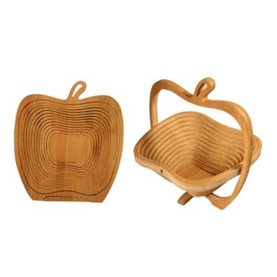 China Sustainable Apple Shape Food Grade Wooden Folding Bamboo Fruit Basket for sale