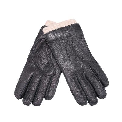 China Keeping Classic Three Sheepskin Anti-buckskin Gloves Warm Vertical Corrugated Winter Waterproof Motorsports Warm Leather Gloves for sale