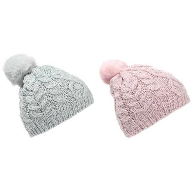 China Custom LOGO Winter Warm Knitted Hat Softer Fashion Winter Soild Color Warm Knitted Hat With Pom Pom for sale