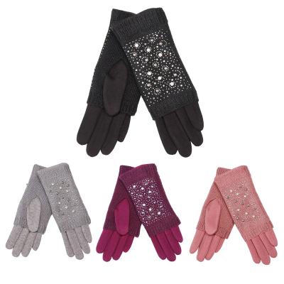 China Simple Wholesale Fashion Winter Glove Touch Screen With Warm Drill Hand Gloves for sale