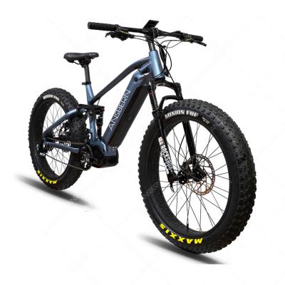 China 2021 New Fat Tire 1000W Aluminum Alloy Motor Mid Drive Full Suspension Electric Mountain Bike for sale