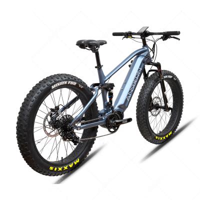 China 2021 New Fat Tire 1000W Aluminum Alloy Motor Mid Drive Full Suspension Electric Mountain Bike for sale