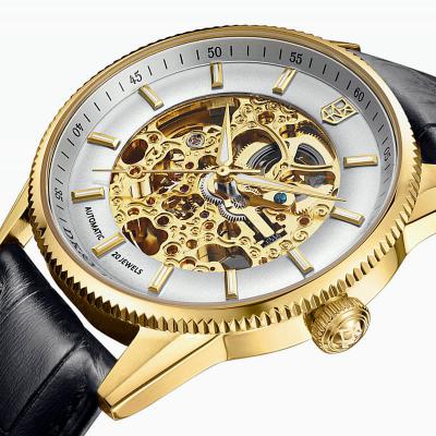 China Relojes Hombre Luxury Brand Water Resistant Gold Skeleton Mechanical Mens Black Leather Wristwatches Custom Made High Quality Automatic Watches for sale