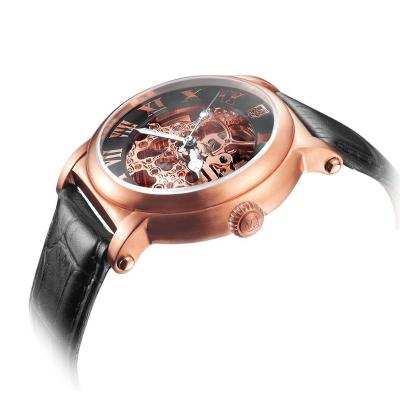 China Rose Gold Color Luxury Hand Water Resistant Brand Classic Movement Black Genuine Leather Automatic Men Watch Luminous Watch Skeleton for sale